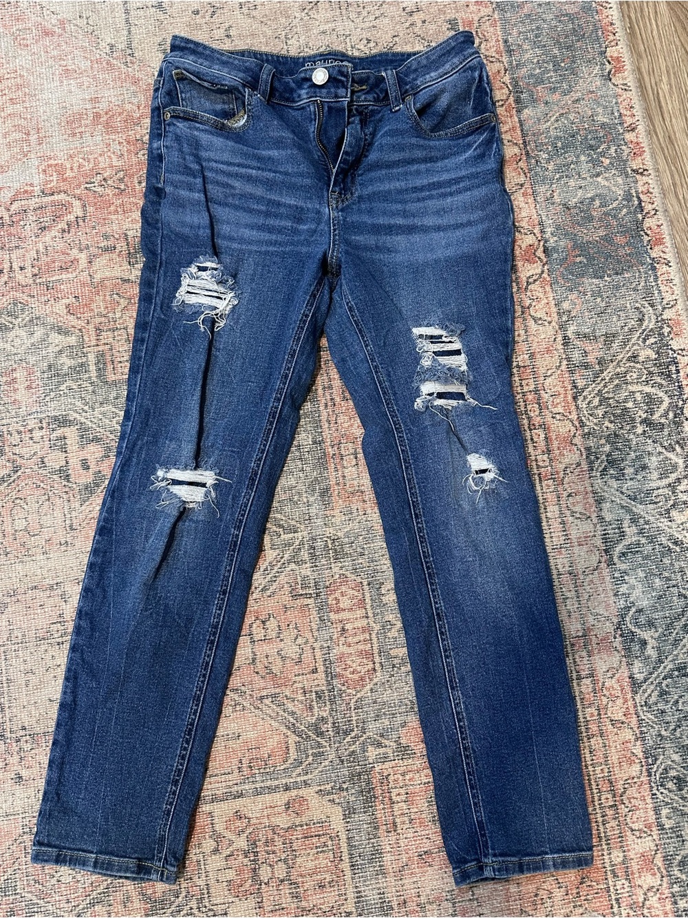 Maurices Dark Blue Ripped Skinny Jeans